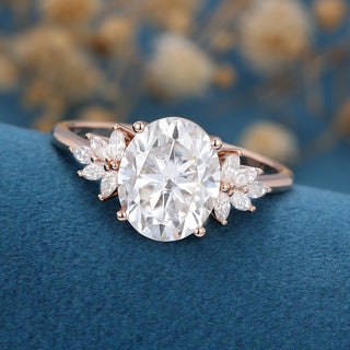 3.74 CT Oval Cut Cluster Halo Moissanite Engagement Ring close up