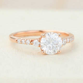 0.88 CT Round Brilliant Pave Moissanite Engagement Ring top view