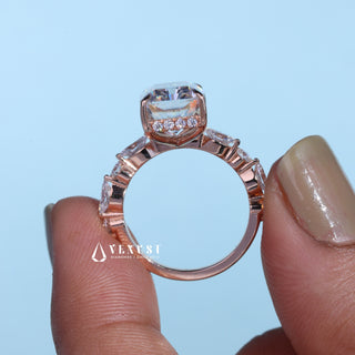 4.50CT Radiant Cut Moissanite Diamond Hidden Halo Pave Timeless Engagement Rings