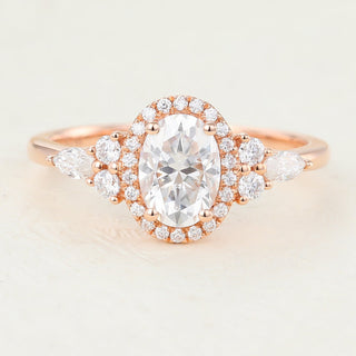 0.84 CT Oval Cut Cluster Pave Moissanite Engagement Ring front view