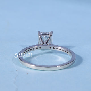 Angled view of the Pave Radiant Cut Moissanite Engagement Ring band and setting