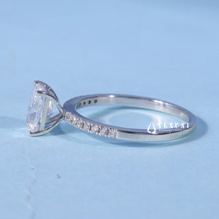 Front standing view of the Pave Radiant Cut Moissanite Engagement Ring showing the prong setting