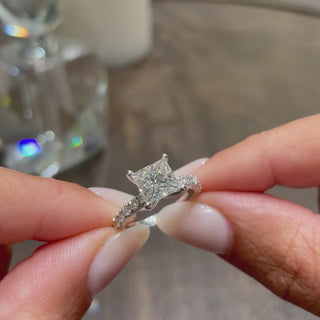 1.50ct Princess Cut Pave Diamond Moissanite Engagement Ring