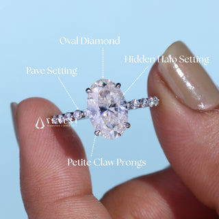 Brilliant 2.0ct oval hidden halo moissanite ring top view