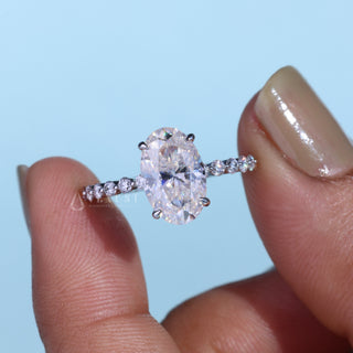 Brilliant 2.0ct oval hidden halo moissanite ring front view