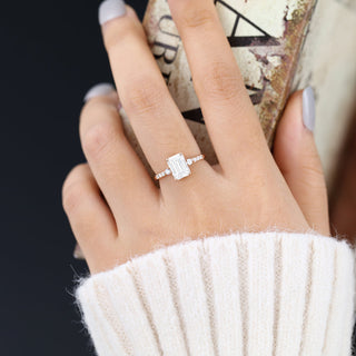 1.60 CT Emerald Brilliant Pave Moissanite Engagement Ring side view