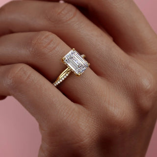 2.10 CT Emerald Cut Solitaire Twisted Pave Moissanite Engagement Ring