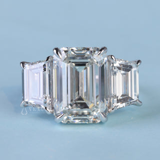 3.0CT Emerald Cut Moissanite Diamond Three Stone Engagement Rings