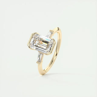 1.91CT Emerald Half Bezel 3 Stone Diamond Moissanite Engagement Ring