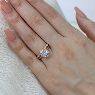Vintage 1.50ct oval halo moissanite ring three quarter angled view