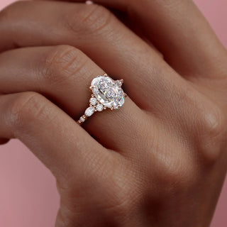 2.10 CT Oval Brilliant Cluster Moissanite Engagement Ring full view