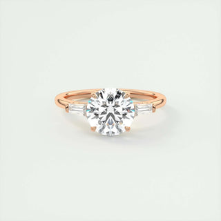 Timeless 2.0ct round three stone moissanite ring tilted view catching the light