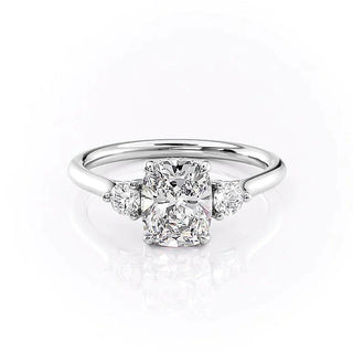 2.0 CT Cushion Three stone Halo Moissanite Engagement Ring full view