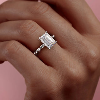 2.10 CT Emerald Cut Solitaire Twisted Rope Moissanite Engagement Ring
