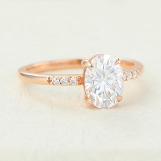 1.33 CT Oval Cut Pave Sparkling Moissanite Engagement Ring close up