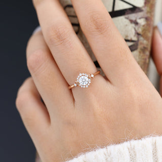 0.41 CT Round Brilliant Cluster Moissanite Engagement Ring side view