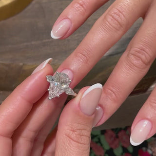 5.0ct Pear Cut Three Stone Diamond Moissanite Engagement Ring