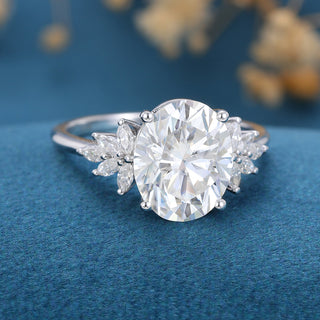 3.74 CT Oval Brilliant Cluster Moissanite Engagement Ring top view