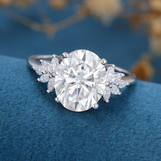 3.74 CT Oval Brilliant Cluster Moissanite Engagement Ring close up
