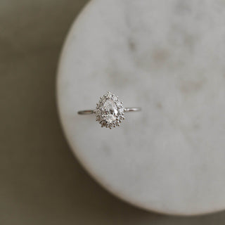 0.75CT Pear Moissanite Diamond Halo Engagement Ring