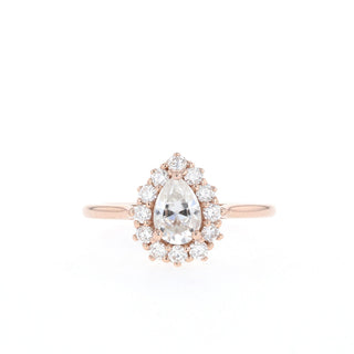 0.8CT Pear Moissanite Diamond Halo Engagement Ring