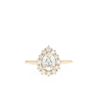 0.75CT Pear Moissanite Diamond Halo Engagement Ring