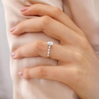 Gorgeous 1.0ct round solitaire moissanite ring three quarter angled view
