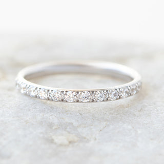 Vintage round half eternity moissanite wedding band side profile view image 3