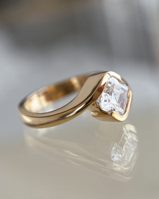 1.0CT-2.0CT Asscher Moissanite Diamond By Pass Engagement Ring With Matching Pave Curved Band