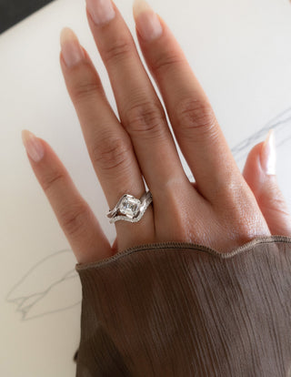 1.0CT-2.0CT Asscher Moissanite Diamond By Pass Engagement Ring With Matching Pave Curved Band