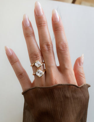 1.0CT-2.0CT Asscher Moissanite Diamond By Pass Engagement Ring With Matching Classic Curved Band