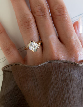 1.0CT-2.0CT Asscher Moissanite Diamond By Pass Engagement Ring With Matching Classic Curved Band