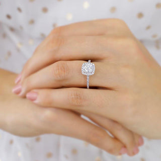 Timeless 1.0ct round halo moissanite ring angled view showing its sparkle image 3