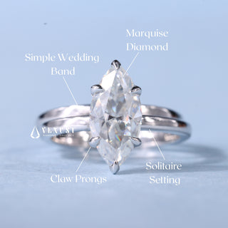 1.50CT Marquise Moissanite Diamond Solitaire Engagement Ring With Wedding Band