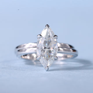 1.50CT Marquise Moissanite Diamond Solitaire Engagement Ring With Wedding Band