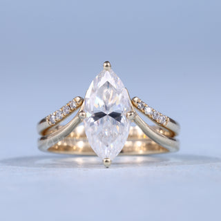 1.50CT-2.50CT Marquise Moissanite Diamond Unique Engagement Rings With Wedding Band