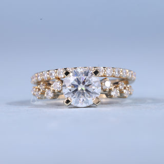 1.0CT Round Cut Moissanite Diamond Cluster Engagement Ring With Wedding Band