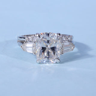 2.50ct Elongated Cushion Moissanite Diamond Three Stone Engagement Rings With Wedding Band