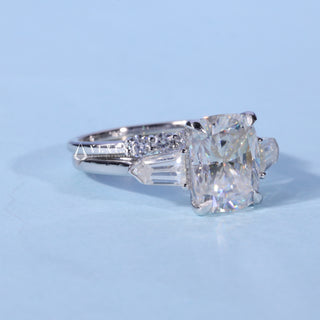 2.50ct Elongated Cushion Cut Three Diamond Engagement Rings With Wedding Band