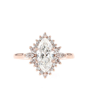 1.0CT Marquise Cut Halo Cluster Diamond Moissanite Engagement Ring