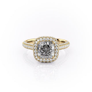 1.8CT Cushion Cut Halo Three Side Pave Diamond Moissanite Engagement Ring