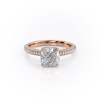 2.54CT Cushion Cut Pave Moissanite Engagement Ring