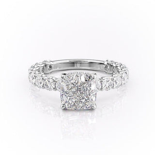 2.15 CT Cushion Cut Pave Moissanite Engagement Ring
