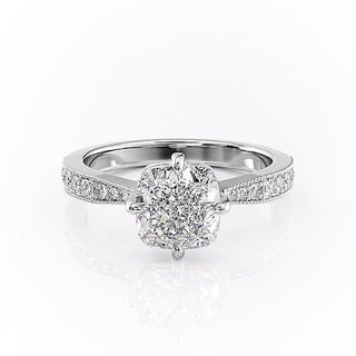 2.15 CT Cushion Cut Milgrain Pave Moissanite Engagement Ring