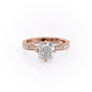 2.15 CT Cushion Cut Milgrain Pave Moissanite Engagement Ring