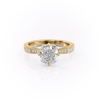 2.15 CT Cushion Cut Milgrain Pave Moissanite Engagement Ring