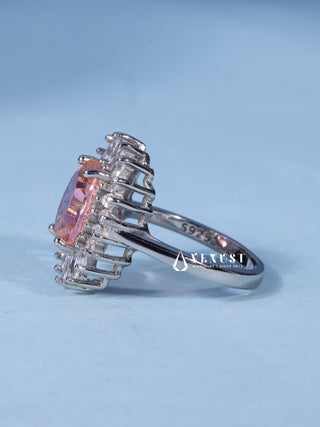 2.0CT Oval Cut American Diamond Halo Cathedral Engagement Ring