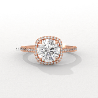 Halo Pave Round Cut Moissanite Engagement Ring profile view