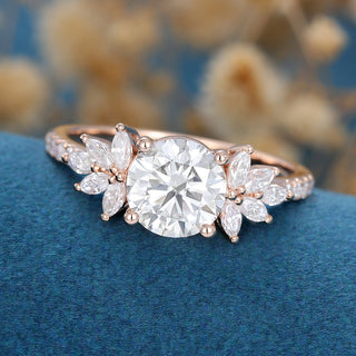 1.10 CT Round Brilliant Cluster Moissanite Engagement Ring front view
