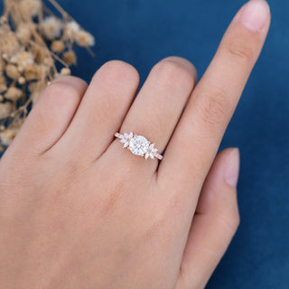 1.10 CT Round Brilliant Cluster Moissanite Engagement Ring side view